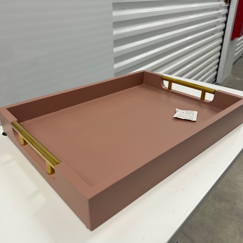 Modern Mauve Pink Decorative Serving Tray with Gold Handles 16x12 Rectangle